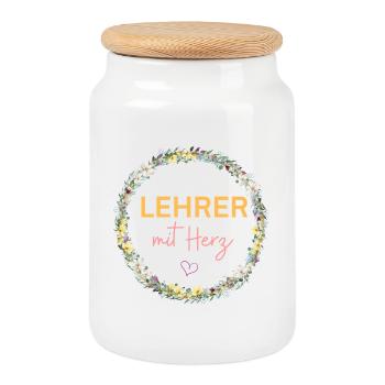 Lehrer mit Herz! Personalisierbares Design - Keksdose mit Holzdeckel - Weiß - Vorne