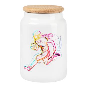 American Football Woman - Cookie Jar with Wooden Lid - white - Front