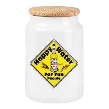 Grain , Party , Wheat Grain ,Happy Water Grain (25) - Cookie Jar with Wooden Lid - white - Front