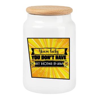 You're Lucky You Don't Have My Mother-in-Law - Cookie Jar with Wooden Lid - white - Front