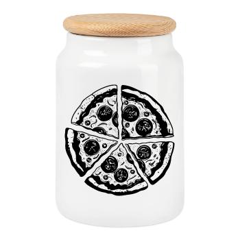 Dessin de pizza - Boîte à biscuits avec couvercle en bois - blanc - Devant