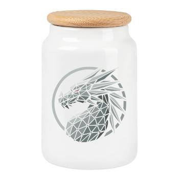 tete dragon polygones bleu - Boîte à biscuits avec couvercle en bois - blanc - Devant