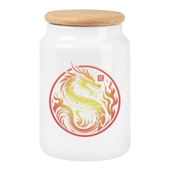 dragon feu cercle jaune rouge - Boîte à biscuits avec couvercle en bois - blanc - Devant