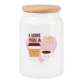 Valentine I Love You A Latte - Keksdose mit Holzdeckel - Weiß - Vorne