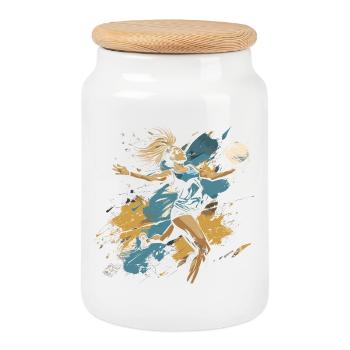 Graffiti d’un joueur de volley-ball - Boîte à biscuits avec couvercle en bois - blanc - Devant