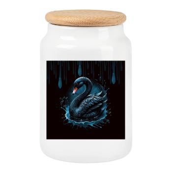 L’élégance en mouvement, le cygne noir - Boîte à biscuits avec couvercle en bois - blanc - Devant