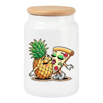 Pizza Hawaii Kuss Liebe Beziehung witzig Geschenk - Keksdose mit Holzdeckel - Weiß - Vorne