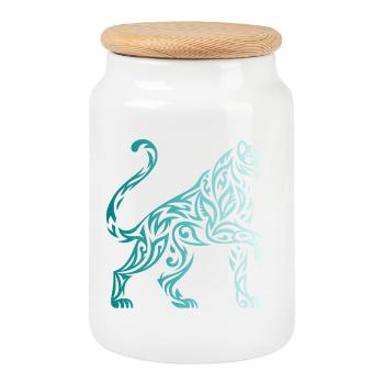 Tribal Panther Farbverlauf Blau Weiß - Keksdose mit Holzdeckel - Weiß - Vorne
