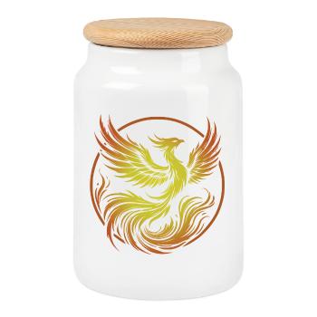 phoenix de feu cercle - Boîte à biscuits avec couvercle en bois - blanc - Devant