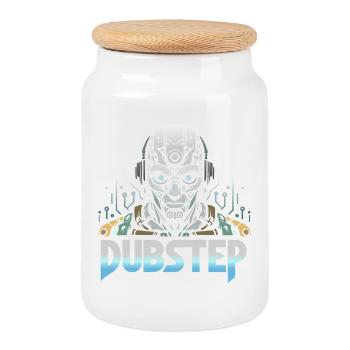 Dubstep Cyborg - Cookie Jar with Wooden Lid - white - Front