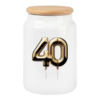 40 Years Gold Balloon Foil Balloon Gift - Cookie Jar with Wooden Lid - white - Front
