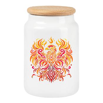 tribal eagle fire yellow red - Cookie Jar with Wooden Lid - white - Front