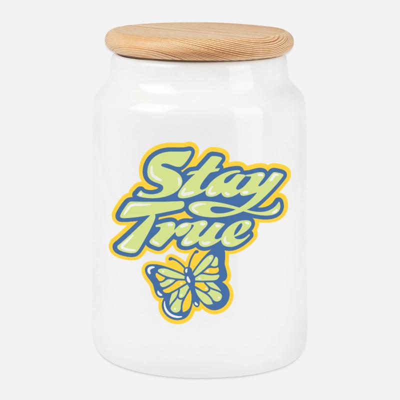 Stay True – Pastell Schriftzug - Keksdose mit Holzdeckel - Weiß