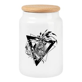 Fox with Foliage Design Black Abstract - Cookie Jar with Wooden Lid - white - Front
