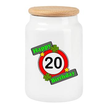 20. Geburtstag , Happy Birthday (25) - Keksdose mit Holzdeckel - Weiß - Vorne