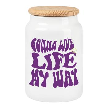 going to Live Life My Way – Psychedelic Vibes - Cookie Jar with Wooden Lid - white - Front