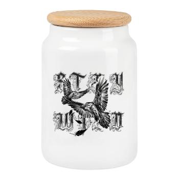 Raben mit Schriftzug STAY Wild - Keksdose mit Holzdeckel - Weiß - Vorne