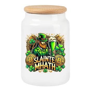 Cadeau Bitcoin de la Saint-Patrick Slainte Mhath - Boîte à biscuits avec couvercle en bois - blanc - Devant
