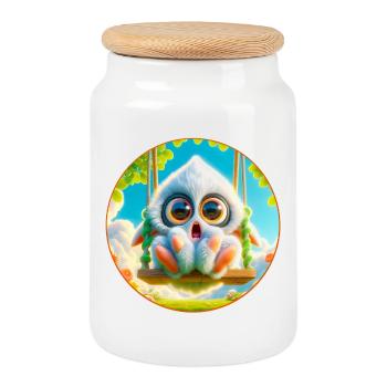 Mignon monstre câlin - Boîte à biscuits avec couvercle en bois - blanc - Devant