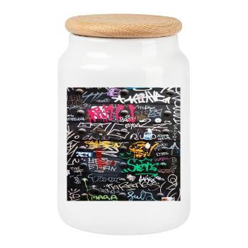 crazy colorful writings - Cookie Jar with Wooden Lid - white - Front