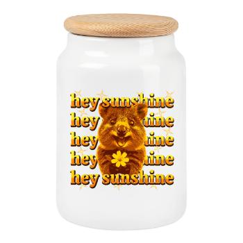 Hey Sunshine – Fröhliches Quokka - Keksdose mit Holzdeckel - Weiß - Vorne
