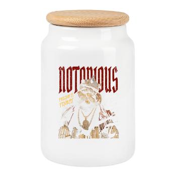 Notorious Cat – Hip-Hop Katze - Cookie Jar with Wooden Lid - white - Front