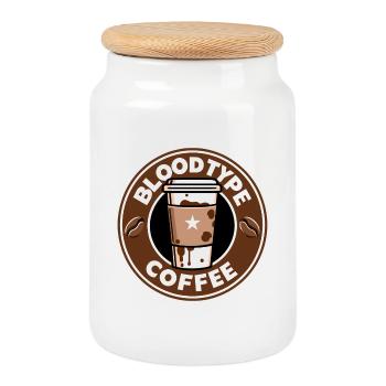 Blood Type Coffee Cartoon Gift - Cookie Jar with Wooden Lid - white - Front