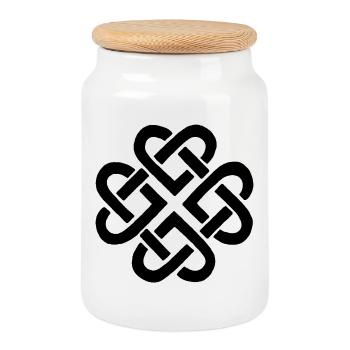 Flower and Black Hearts - Cookie Jar with Wooden Lid - white - Front