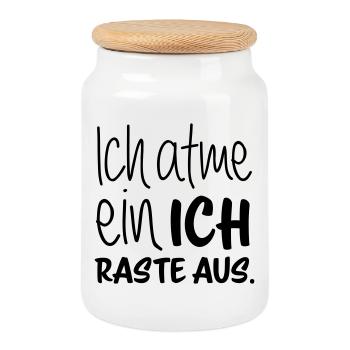 Ich atme ein - ich raste aus - Keksdose mit Holzdeckel - Weiß - Vorne