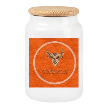 taurus - Cookie Jar with Wooden Lid - white - Front