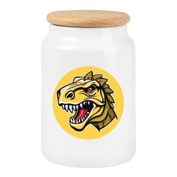 Der Kopf eines gefährlich aussehenden Dinosauriers - Keksdose mit Holzdeckel - Weiß - Vorne