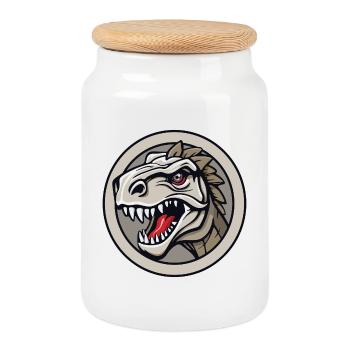 Der Kopf eines gefährlich aussehenden Dinosauriers. - Keksdose mit Holzdeckel - Weiß - Vorne