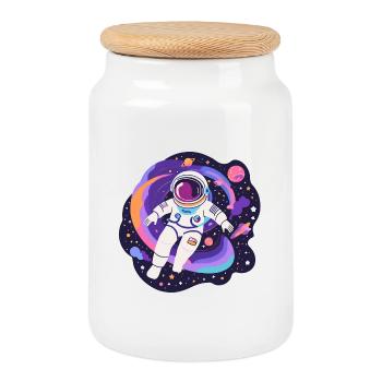 Space Rainbow Astronaut - Cookie Jar with Wooden Lid - white - Front