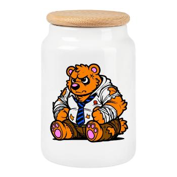 Office Bear - Cookie Jar with Wooden Lid - white - Front