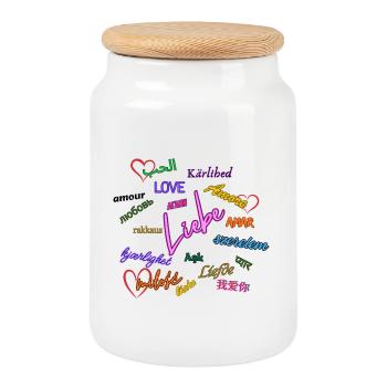 Love - Cookie Jar with Wooden Lid - white - Front