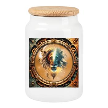 Duality of force, the lion and the woman. - Cookie Jar with Wooden Lid - white - Front