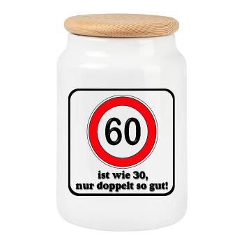 60th Birthday , Double as Good (25) - Cookie Jar with Wooden Lid - white - Front