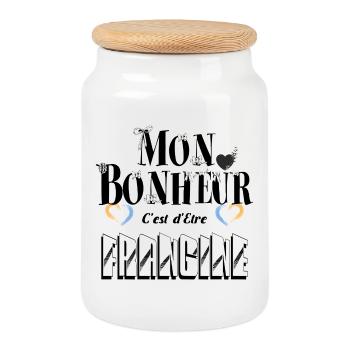 Mon Bonheur C'est d'Etre Frangine - Boîte à biscuits avec couvercle en bois - blanc - Devant