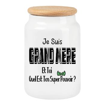 Je Suis Grand Mère Toi Quel Est Ton Super Pouvoir - Boîte à biscuits avec couvercle en bois - blanc - Devant