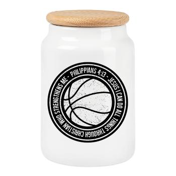 Basketball Faith Philippians 4:13 - Cookie Jar with Wooden Lid - white - Front