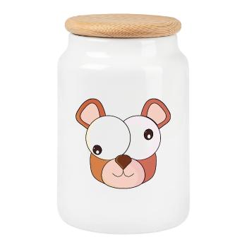 Bear with crazy eyes - Cookie Jar with Wooden Lid - white - Front