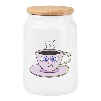 Süße Tasse - Keksdose mit Holzdeckel - Weiß - Vorne