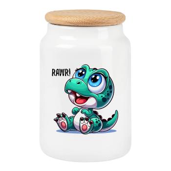 T-Rex Baby Dino Babydino Dinobaby Cadeau - Boîte à biscuits avec couvercle en bois - blanc - Devant