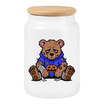 Halloween Bear - Cookie Jar with Wooden Lid - white - Front