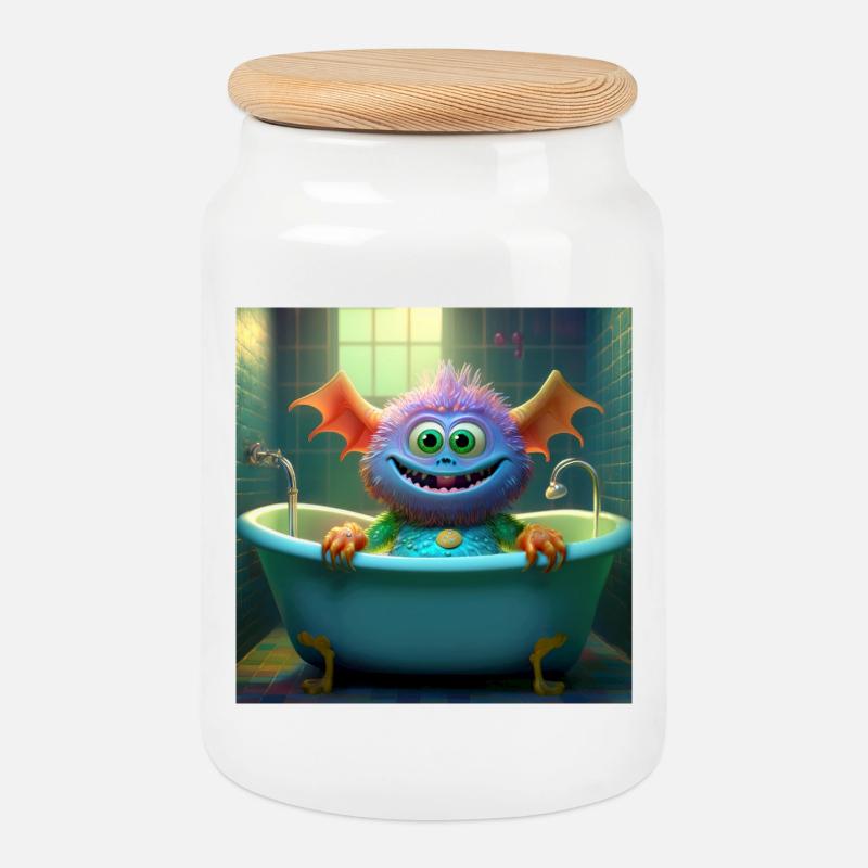 Kleines Monster badet - Keksdose mit Holzdeckel - Weiß