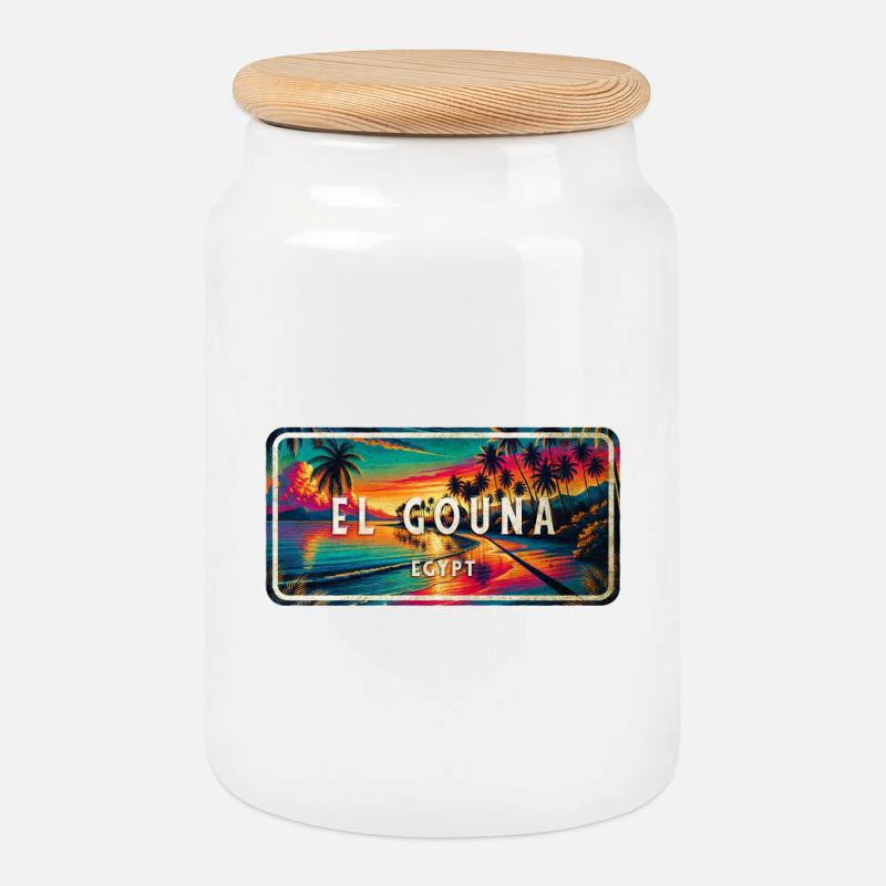 El Gouna Ägypten Vintage Schild Design - Keksdose mit Holzdeckel - Weiß