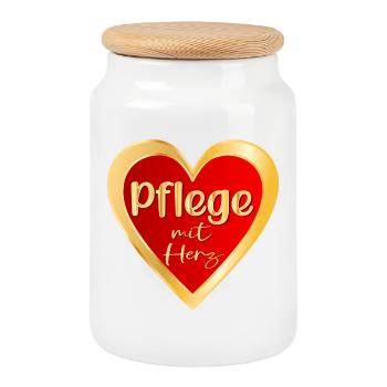 PFLEGE MIT HERZ - PFLEGEBERUFE GESUNDHEIT - Keksdose mit Holzdeckel - Weiß - Vorne