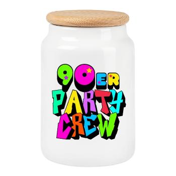 90er Party Crew Neon Design - Keksdose mit Holzdeckel - Weiß - Vorne