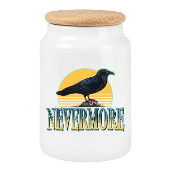 Nevermore – Ravens & Gothic Aesthetics - Cookie Jar with Wooden Lid - white - Front