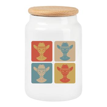 Vintage Alien Cowboy - Keksdose mit Holzdeckel - Weiß - Vorne